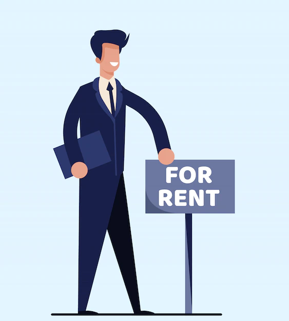 isolated-realtor-standing-near-signboard-rent_82574-6980 For Rent Realtor Sign