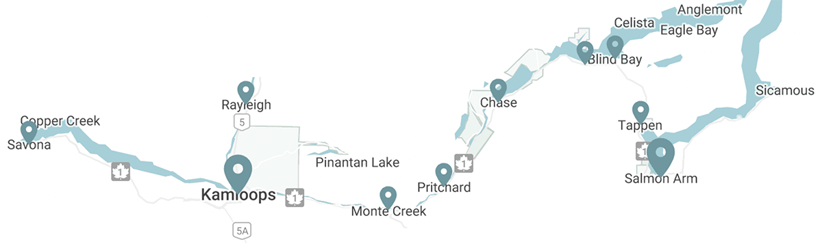 Kamloops to Salmon Arm Real Estate Map